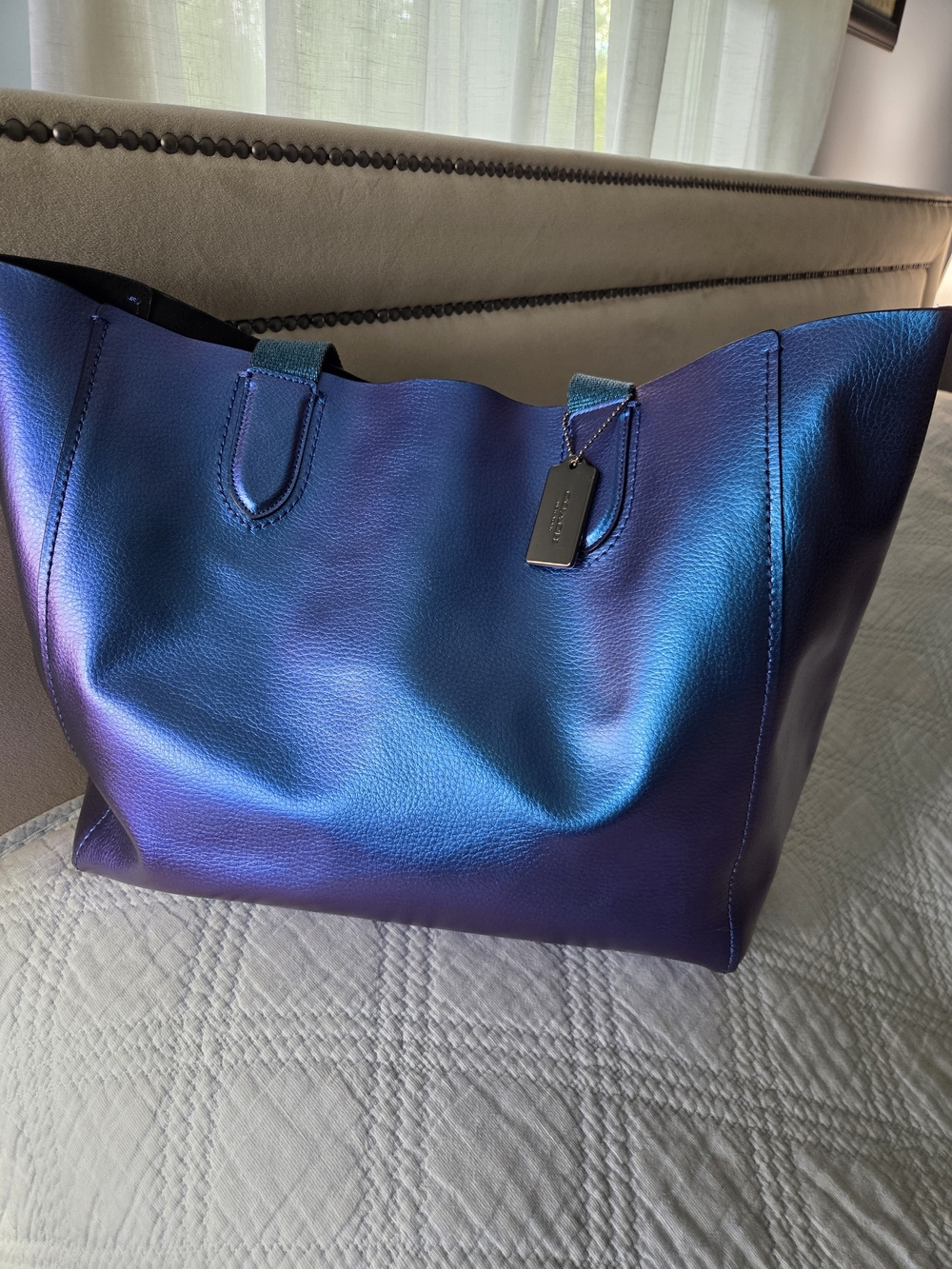 Coach Iridescent Purple-Blue Leather Tote - Picture 2 of 9